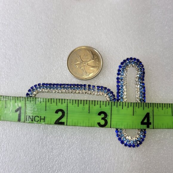 Blue Rhinestones Drop Long Rectangular Earrings - Picture 6 of 7